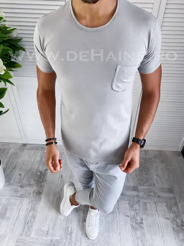 Tricou barbati gri slim fit cu mic defect DEFB2421 P19-1.2